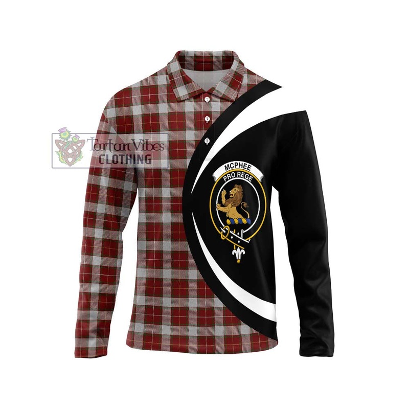 McPhee Dress Tartan Long Sleeve Polo Shirt with Family Crest Circle Style