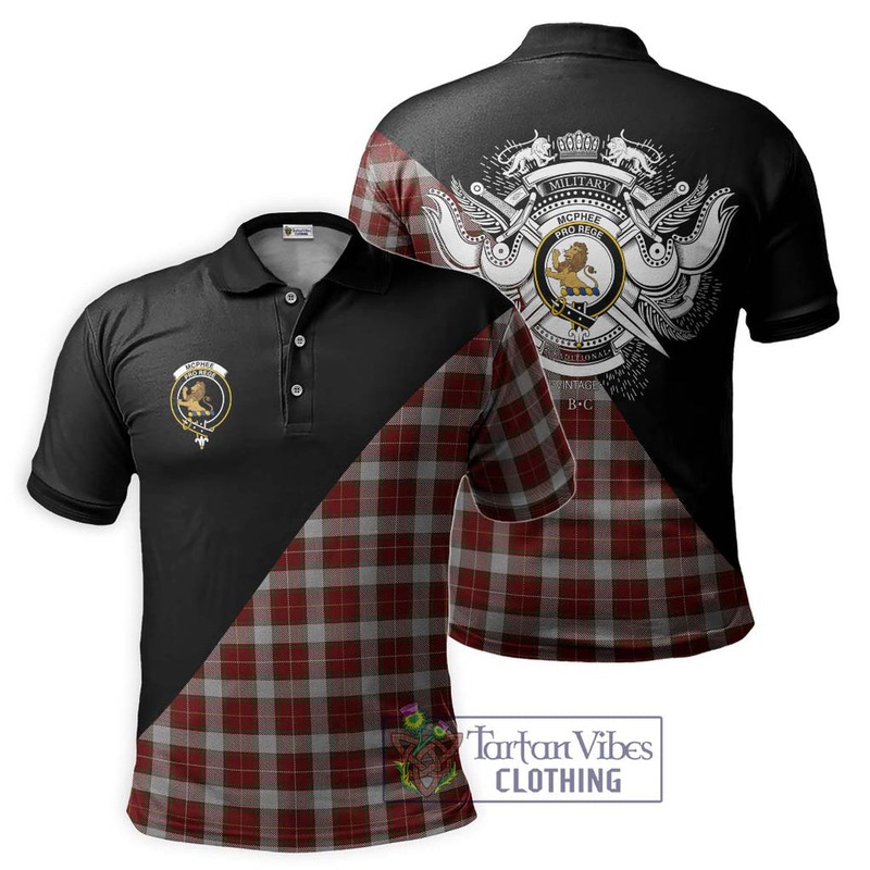 McPhee Dress Tartan Polo Shirt with Family Crest and Military Logo Style
