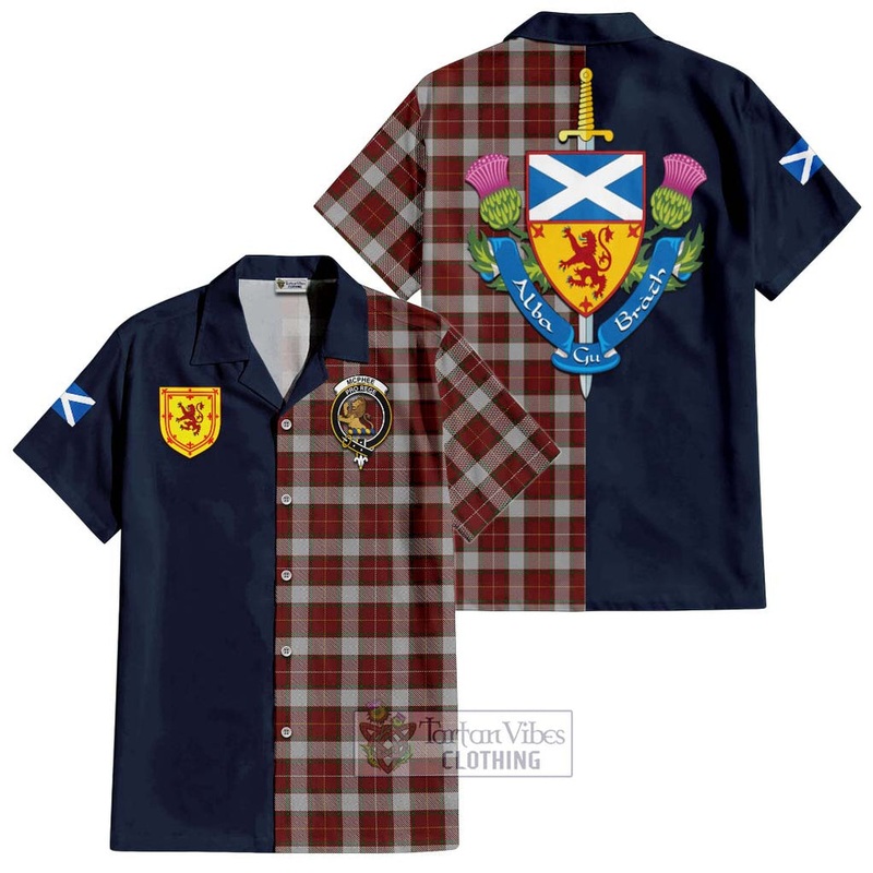 McPhee Dress Tartan Short Sleeve Button Shirt Alba with Scottish Lion Royal Arm Half Style