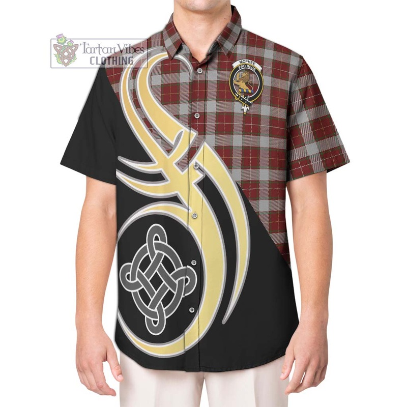McPhee Dress Tartan Short Sleeve Button Shirt with Family Crest and Celtic Symbol Style