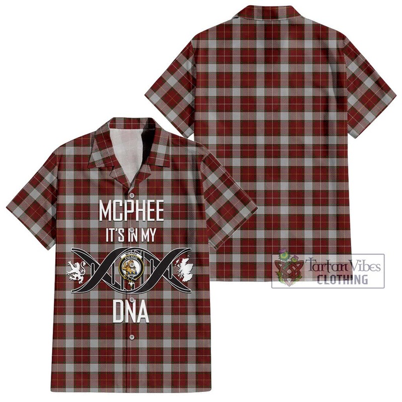 McPhee Dress Tartan Short Sleeve Button Shirt with Family Crest DNA In Me Style
