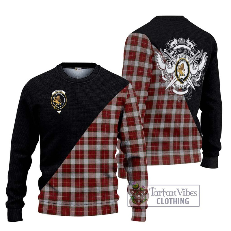 McPhee Dress Tartan Ugly Sweater with Family Crest and Military Logo Style