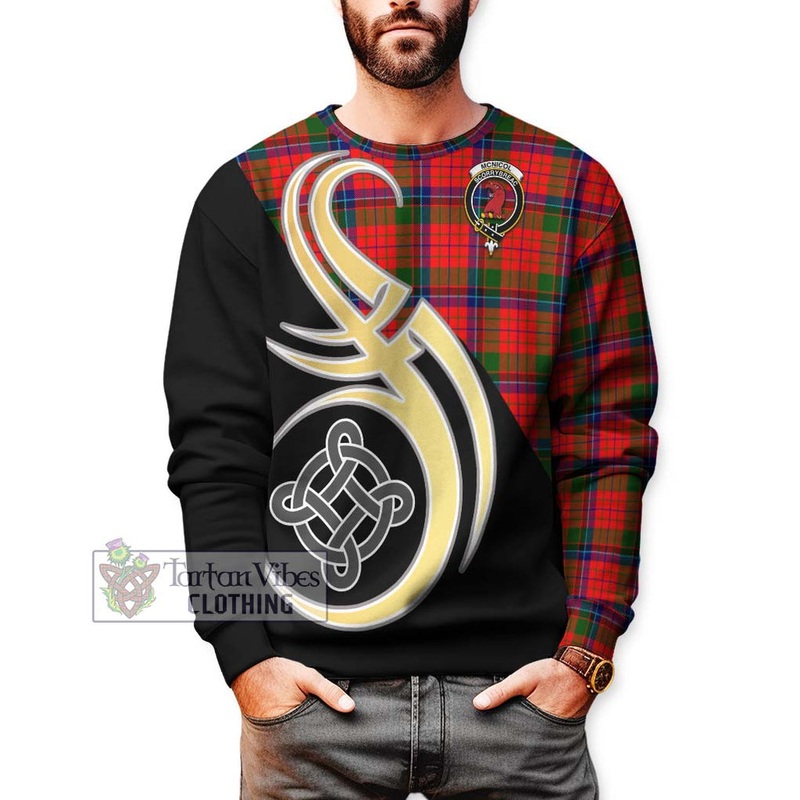 McNicol of Scorrybreac Tartan Sweatshirt with Family Crest and Celtic Symbol Style