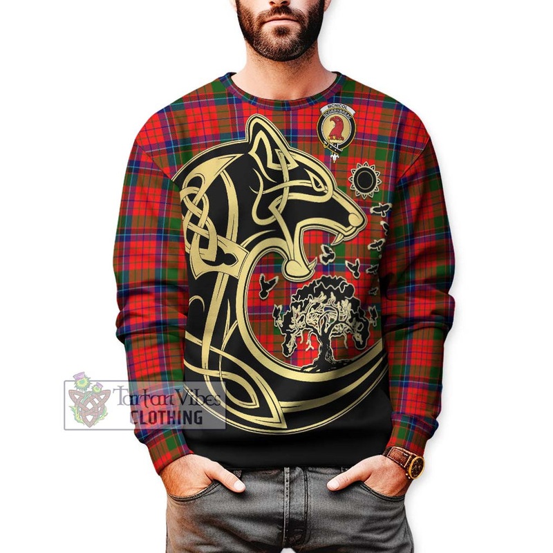 McNicol of Scorrybreac Tartan Sweatshirt with Family Crest Celtic Wolf Style