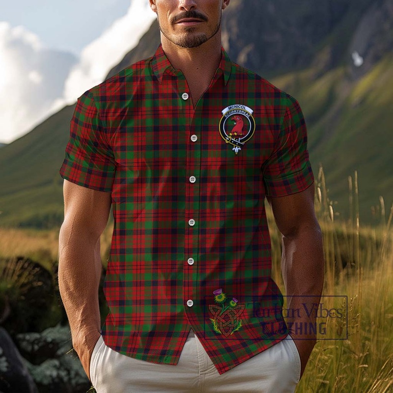 McNicol Tartan Cotton Hawaiian Shirt with Family Crest