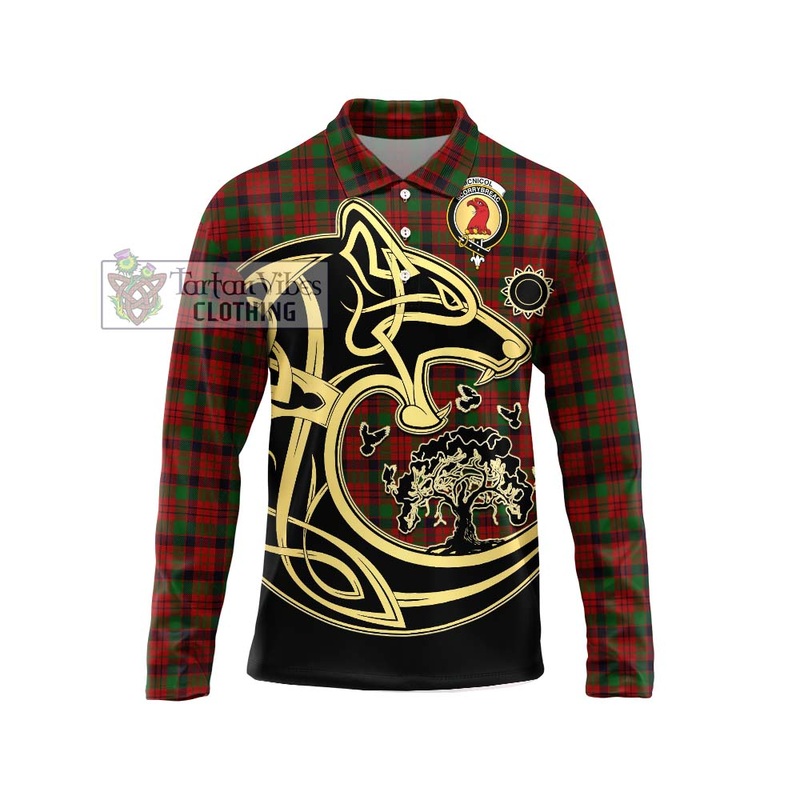 McNicol Tartan Long Sleeve Polo Shirt with Family Crest Celtic Wolf Style