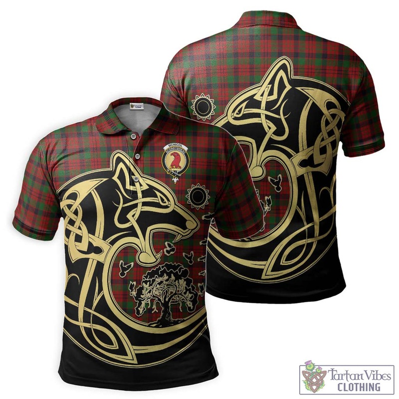 McNicol Tartan Polo Shirt with Family Crest Celtic Wolf Style