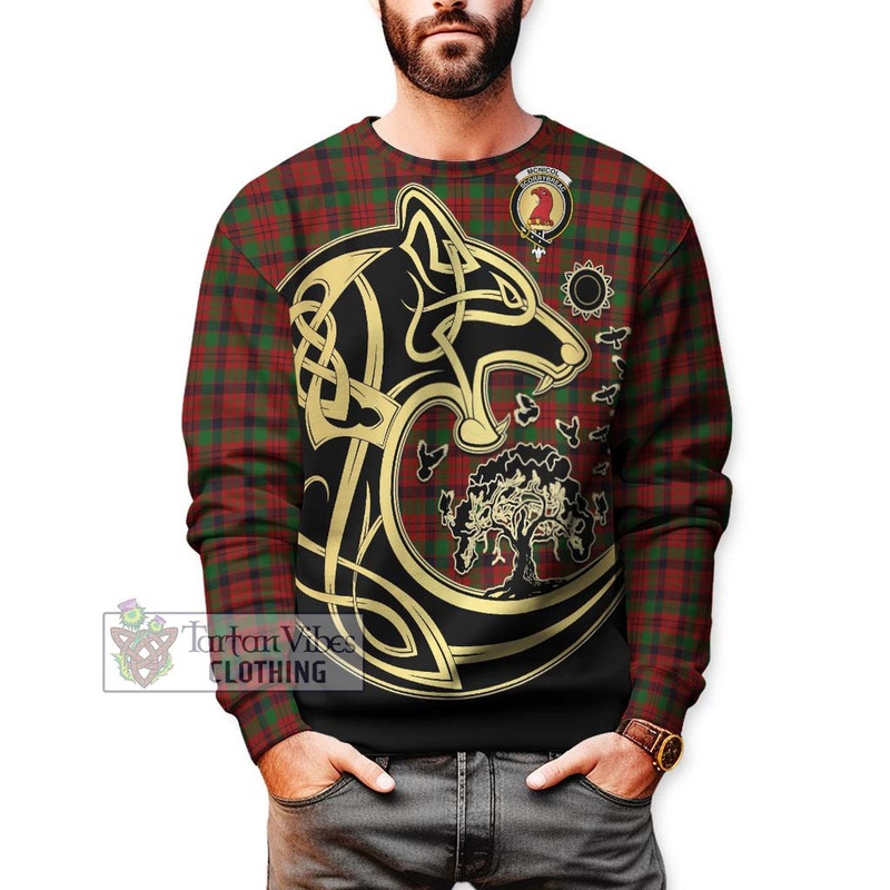 McNicol Tartan Sweatshirt with Family Crest Celtic Wolf Style