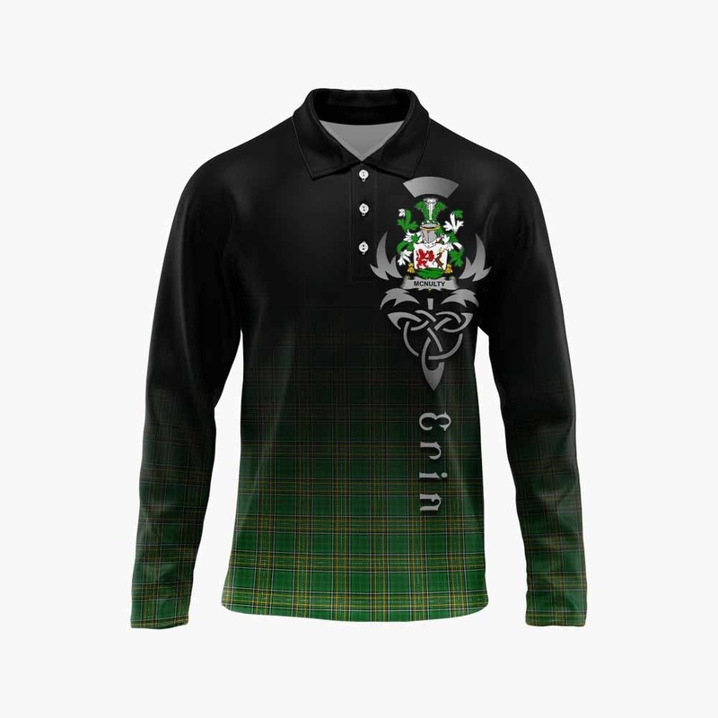 McNulty Irish Clan Long Sleeve Polo Shirt with Coat of Arms Erin Go Bragh Celtic Inspired
