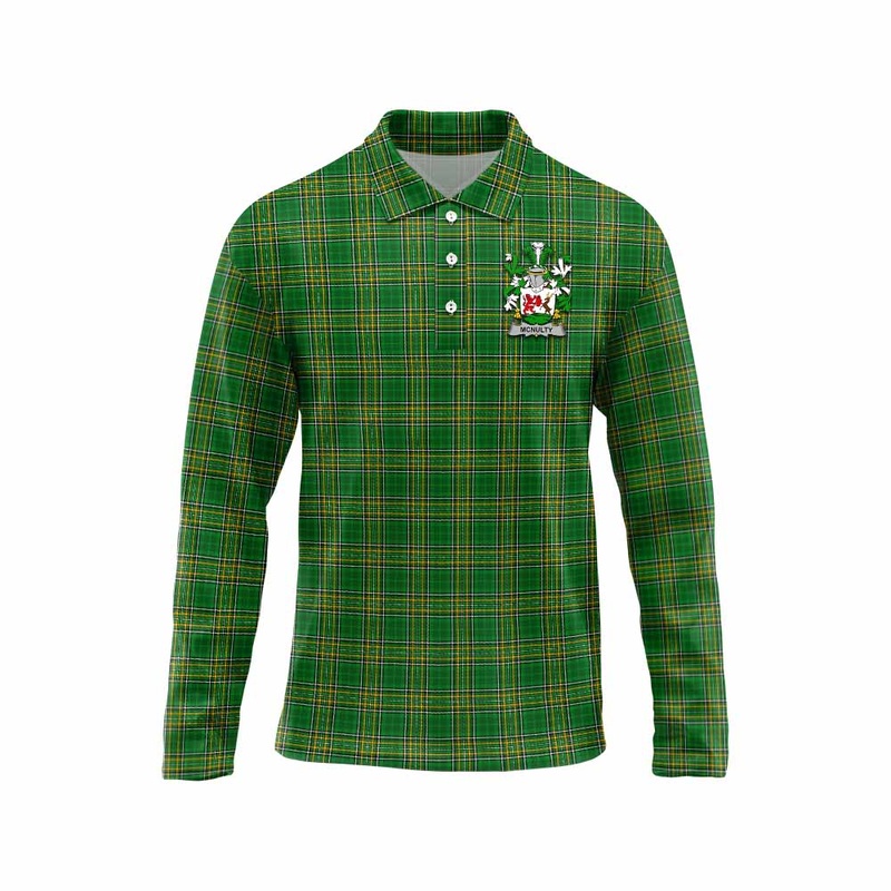 McNulty Irish Clan Tartan Long Sleeve Polo Shirt with Coat of Arms