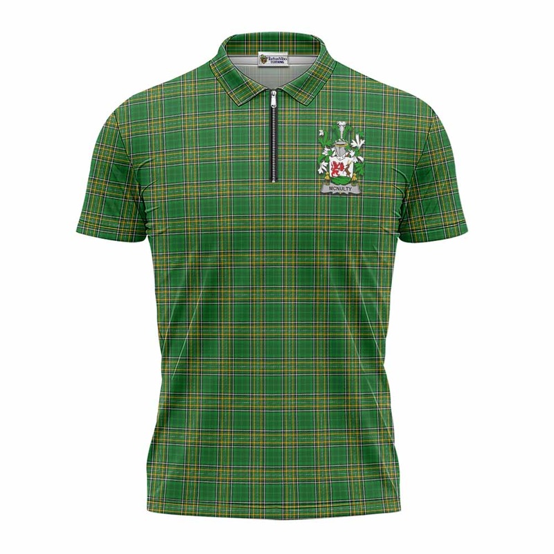 McNulty Irish Clan Tartan Zipper Polo Shirt with Coat of Arms