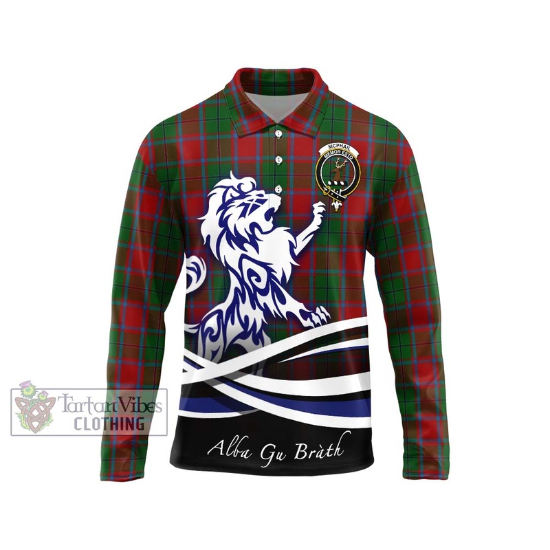 McPhail Blue Bands Tartan Long Sleeve Polo Shirt with Alba Gu Brath Regal Lion Emblem