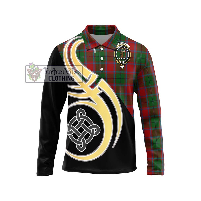 McPhail Blue Bands Tartan Long Sleeve Polo Shirt with Family Crest and Celtic Symbol Style