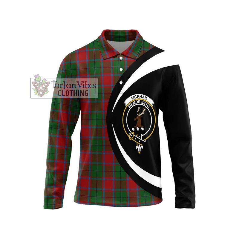 McPhail Blue Bands Tartan Long Sleeve Polo Shirt with Family Crest Circle Style