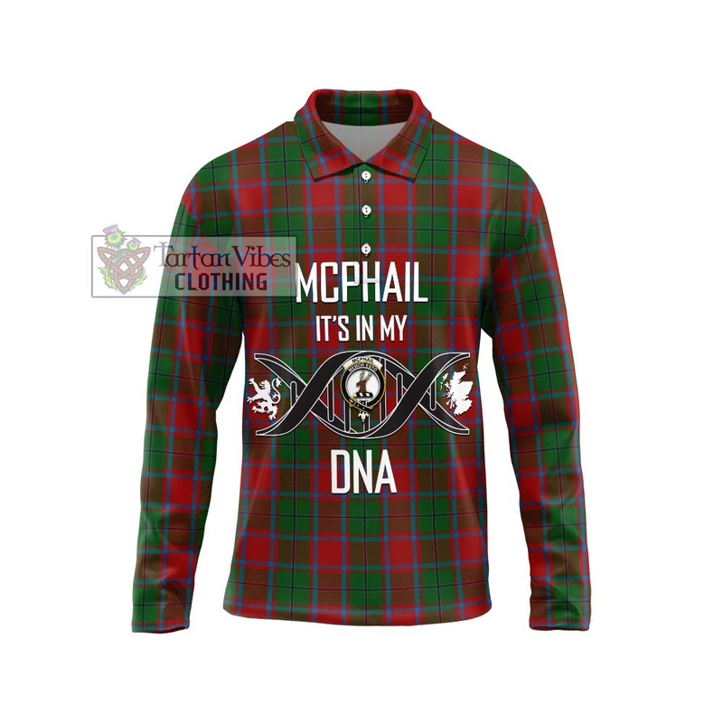 McPhail Blue Bands Tartan Long Sleeve Polo Shirt with Family Crest DNA In Me Style