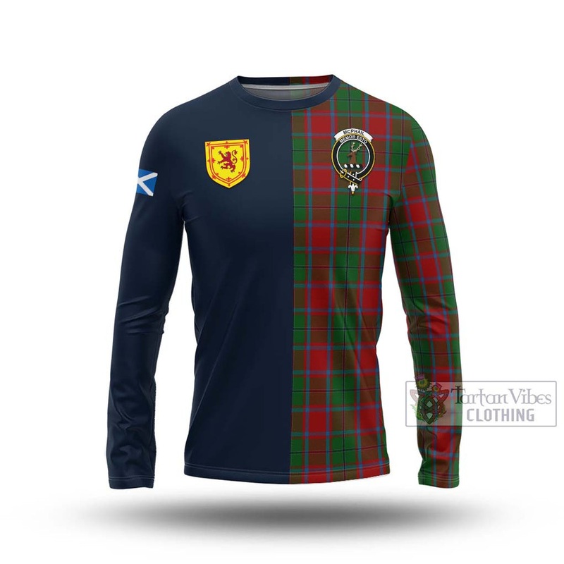McPhail Blue Bands Tartan Long Sleeve T-Shirt Alba with Scottish Lion Royal Arm Half Style