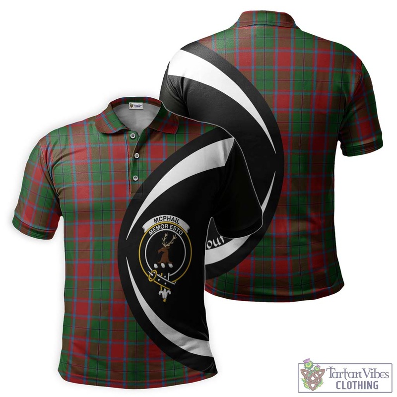McPhail Blue Bands Tartan Men's Polo Shirt with Family Crest Circle Style