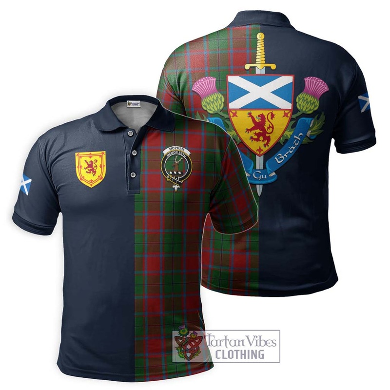 McPhail Blue Bands Tartan Polo Shirt Alba with Scottish Lion Royal Arm Half Style