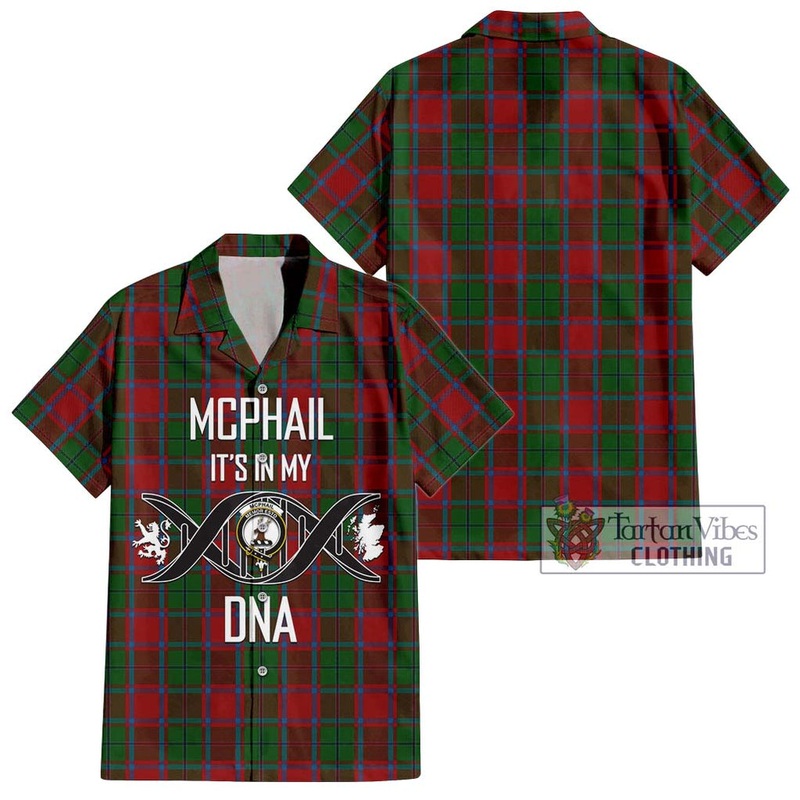 McPhail Blue Bands Tartan Short Sleeve Button Shirt with Family Crest DNA In Me Style