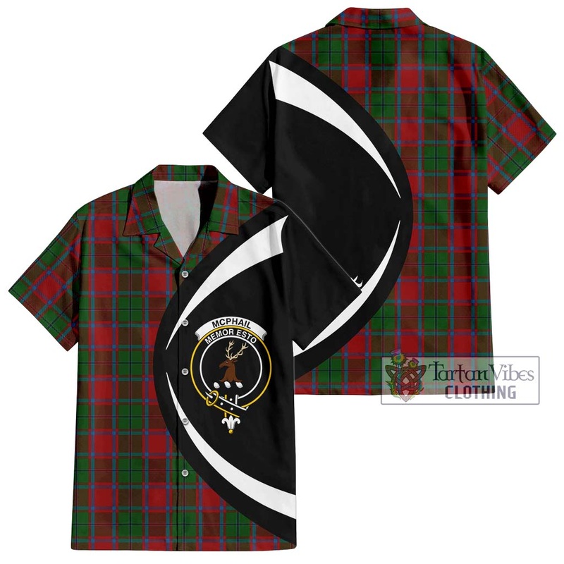 McPhail Blue Bands Tartan Short Sleeve Button Up with Family Crest Circle Style
