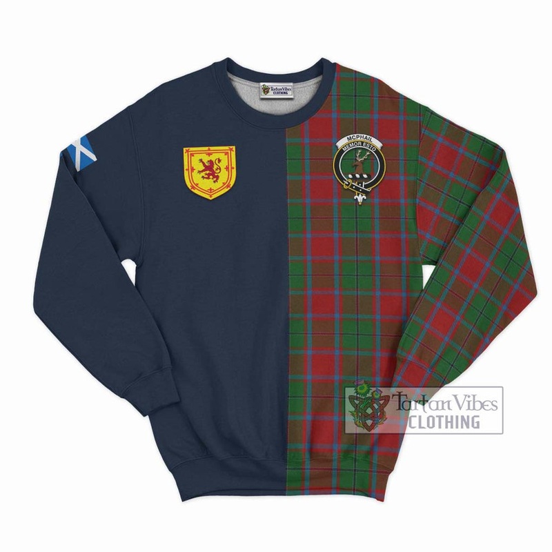 McPhail Blue Bands Tartan Sweatshirt Alba with Scottish Lion Royal Arm Half Style