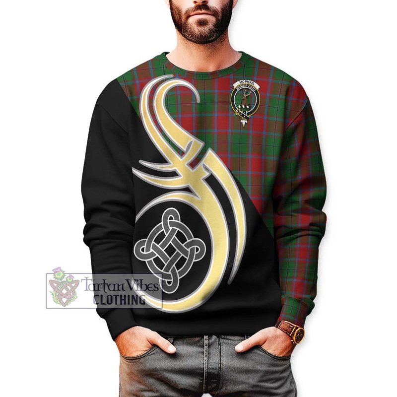 McPhail Blue Bands Tartan Sweatshirt with Family Crest and Celtic Symbol Style