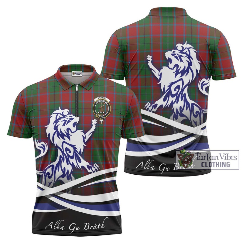 McPhail Blue Bands Tartan Zipper Polo Shirt with Alba Gu Brath Regal Lion Emblem