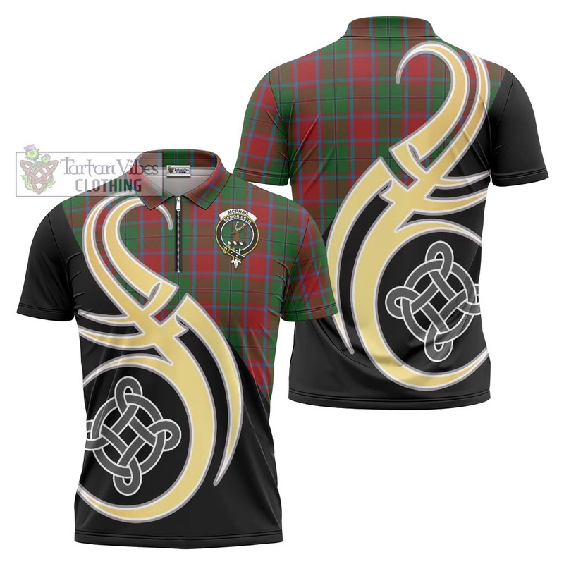 McPhail Blue Bands Tartan Zipper Polo Shirt with Family Crest and Celtic Symbol Style