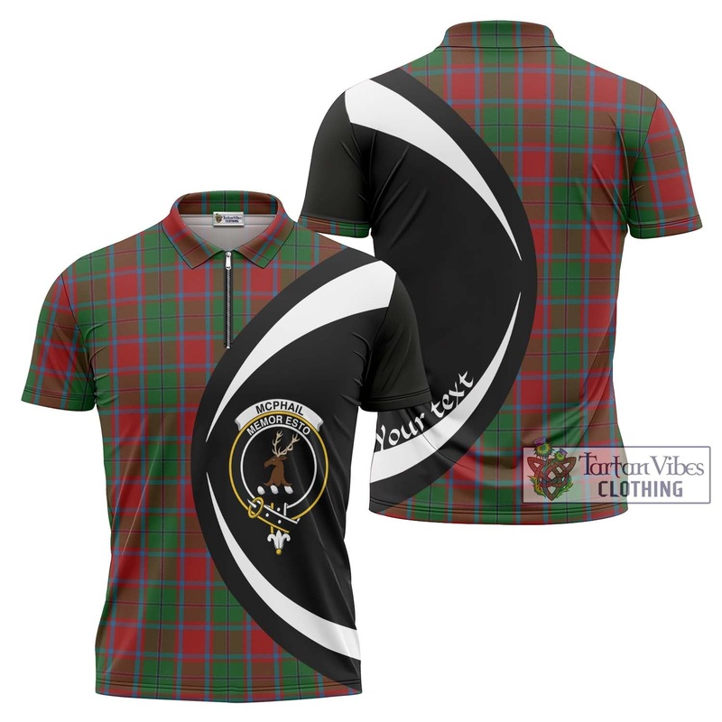 McPhail Blue Bands Tartan Zipper Polo Shirt with Family Crest Circle Style