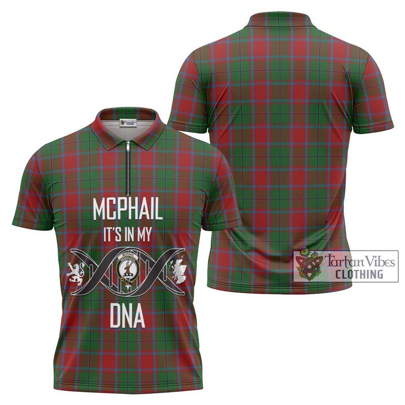 McPhail Blue Bands Tartan Zipper Polo Shirt with Family Crest DNA In Me Style