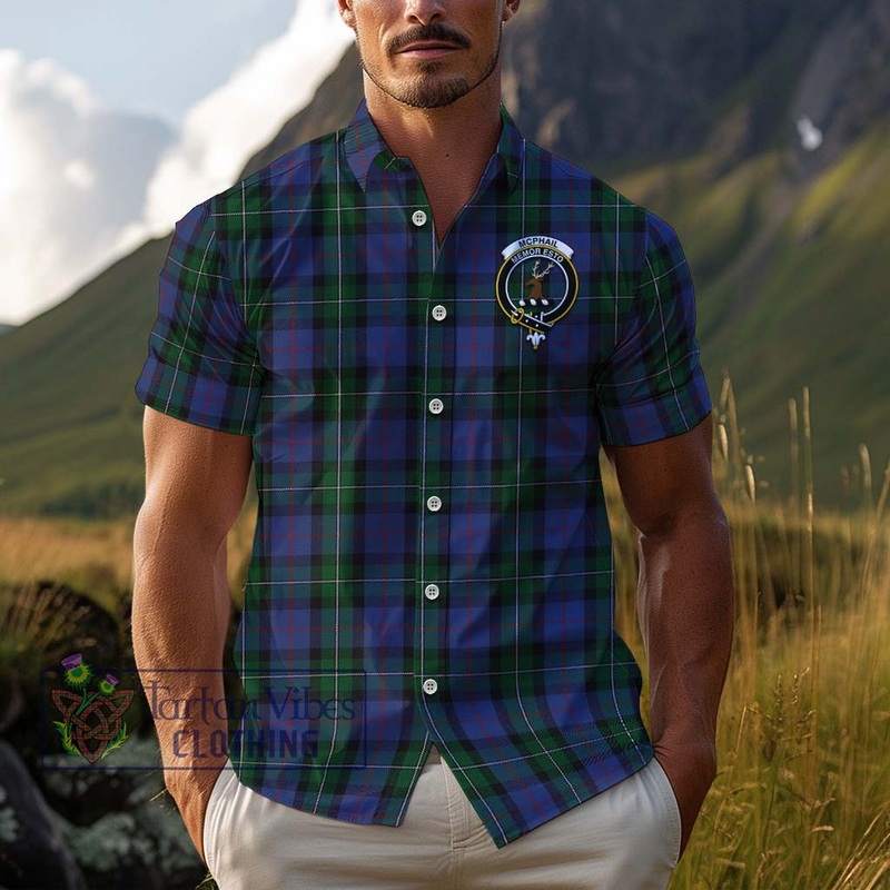 McPhail Hunting Tartan Cotton Hawaiian Shirt with Family Crest