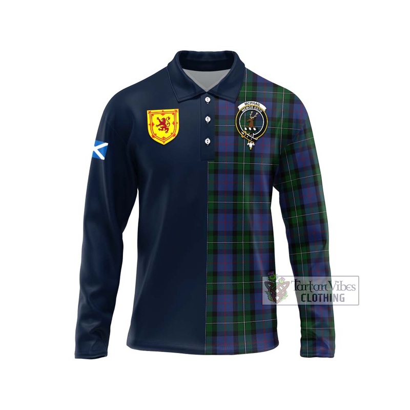 McPhail Hunting Tartan Long Sleeve Polo Shirt Alba with Scottish Lion Royal Arm Half Style