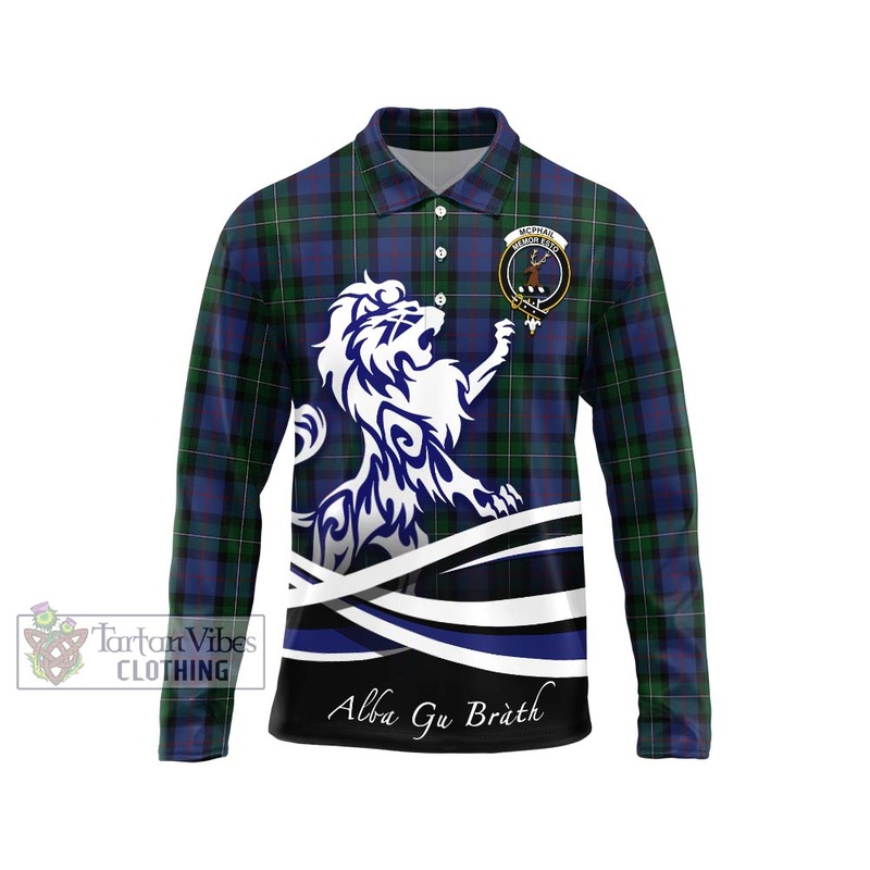 McPhail Hunting Tartan Long Sleeve Polo Shirt with Alba Gu Brath Regal Lion Emblem
