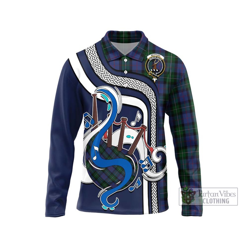 McPhail Hunting Tartan Long Sleeve Polo Shirt with Epic Bagpipe Style