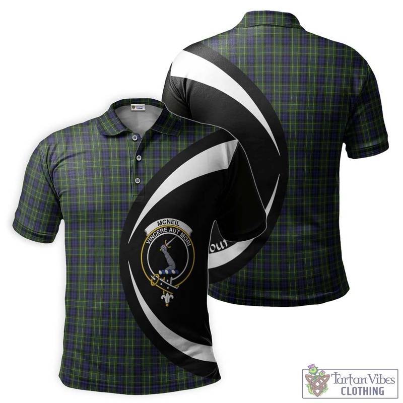 McNeil of Colonsay Tartan Men's Polo Shirt with Family Crest Circle Style