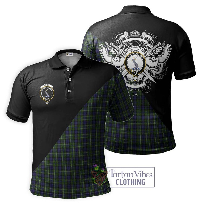 McNeil of Colonsay Tartan Polo Shirt with Family Crest and Military Logo Style