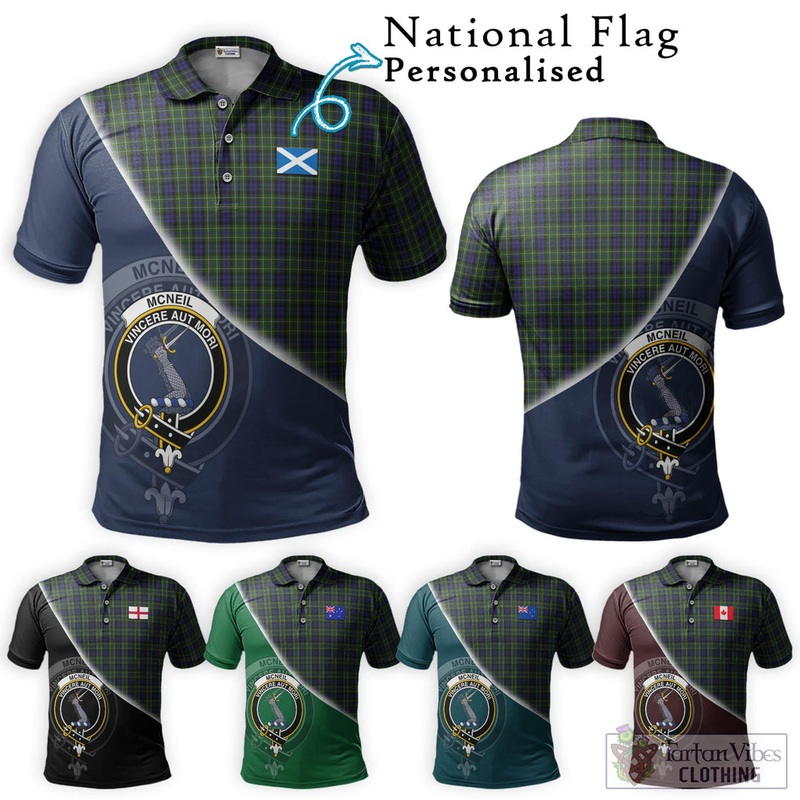 McNeil of Colonsay Tartan Polo Shirt with Personalised National Flag and Family Crest Half Style
