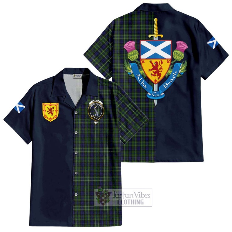 McNeil of Colonsay Tartan Short Sleeve Button Shirt Alba with Scottish Lion Royal Arm Half Style