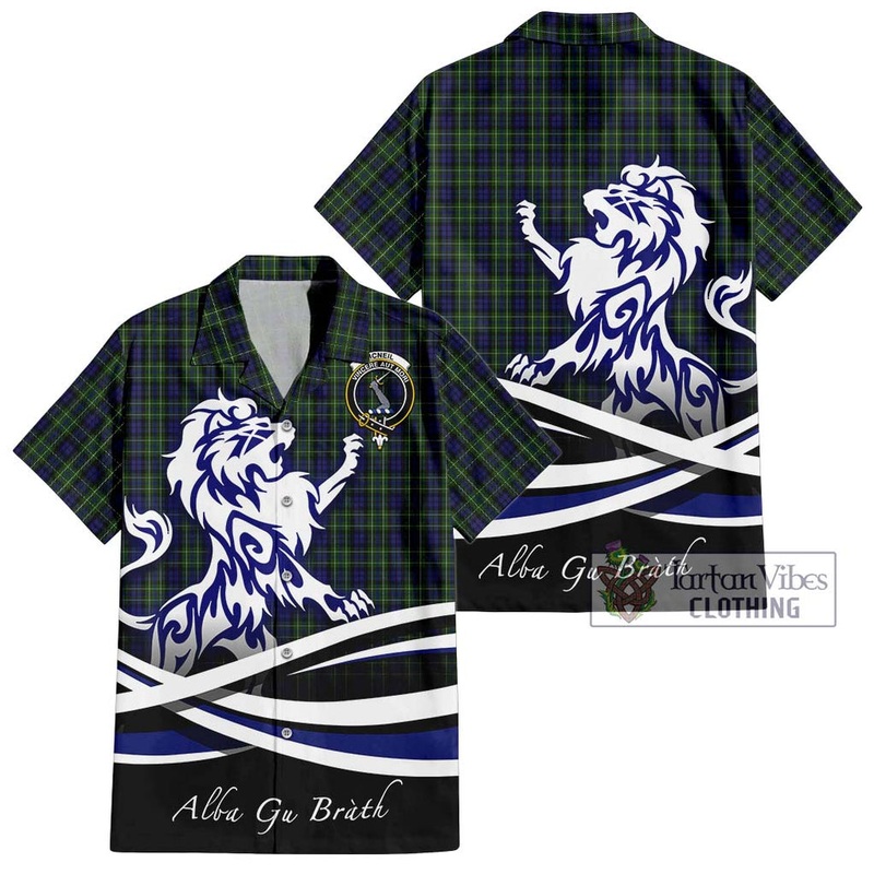 McNeil of Colonsay Tartan Short Sleeve Button Shirt with Alba Gu Brath Regal Lion Emblem