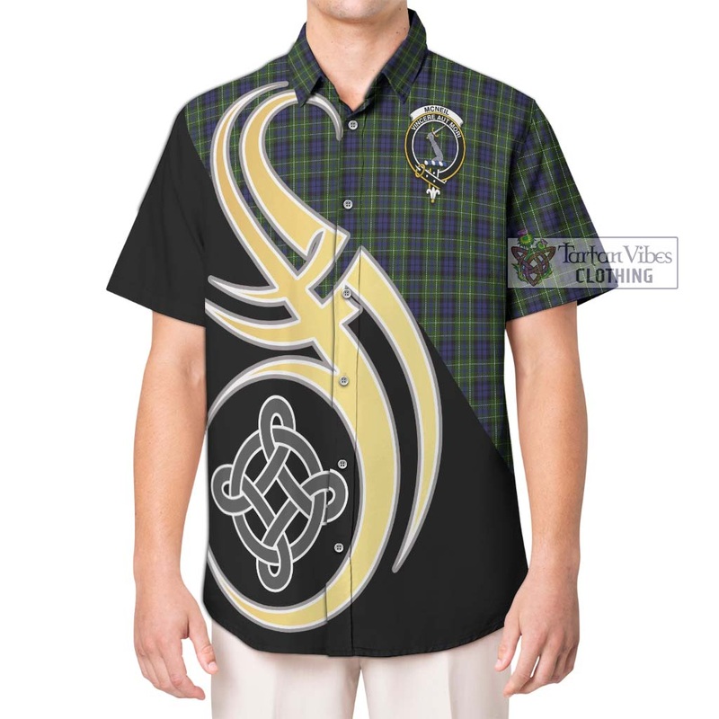 McNeil of Colonsay Tartan Short Sleeve Button Shirt with Family Crest and Celtic Symbol Style