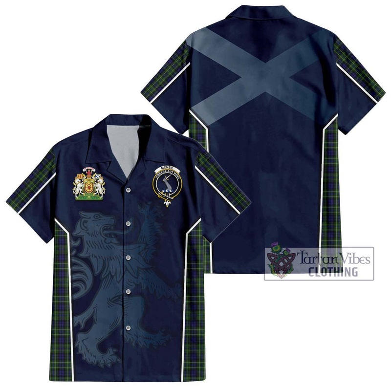 McNeil of Colonsay Tartan Short Sleeve Button Shirt with Family Crest and Lion Rampant Vibes Sport Style