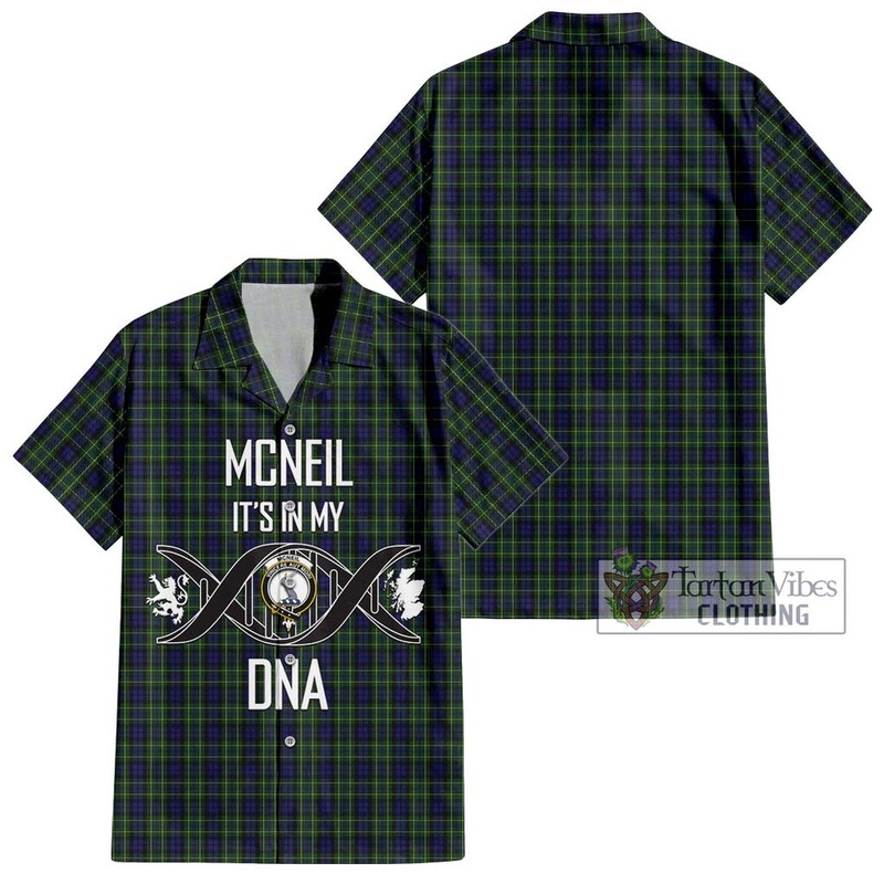 McNeil of Colonsay Tartan Short Sleeve Button Shirt with Family Crest DNA In Me Style