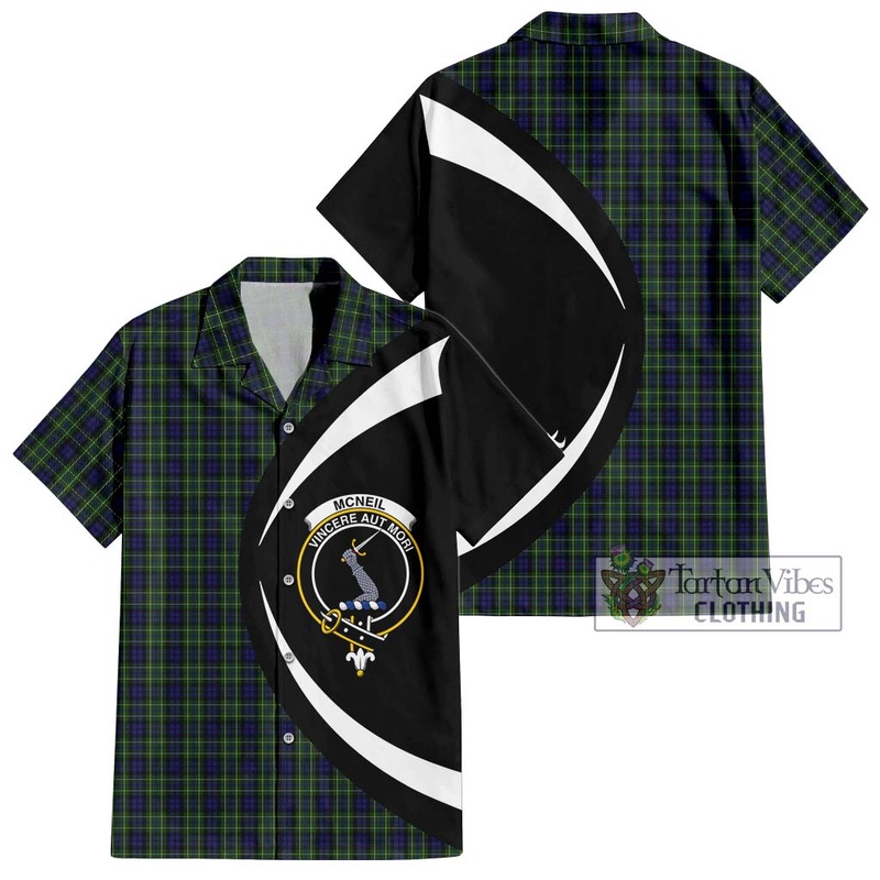 McNeil of Colonsay Tartan Short Sleeve Button Up with Family Crest Circle Style
