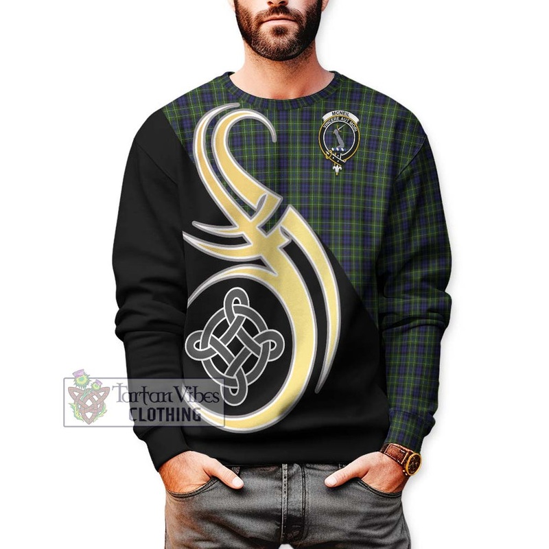 McNeil of Colonsay Tartan Sweatshirt with Family Crest and Celtic Symbol Style