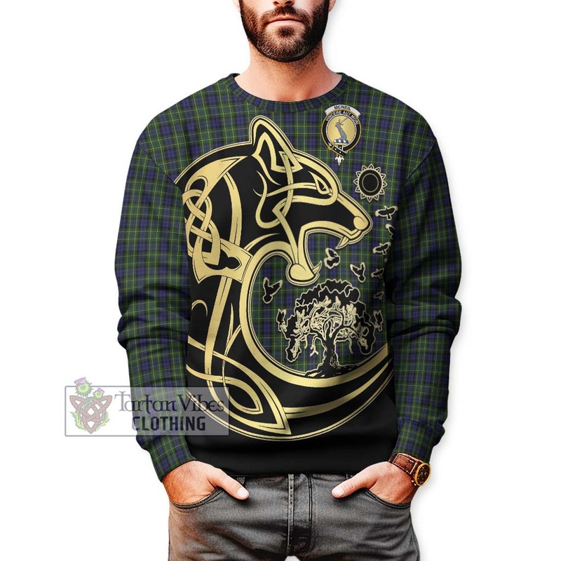 McNeil of Colonsay Tartan Sweatshirt with Family Crest Celtic Wolf Style