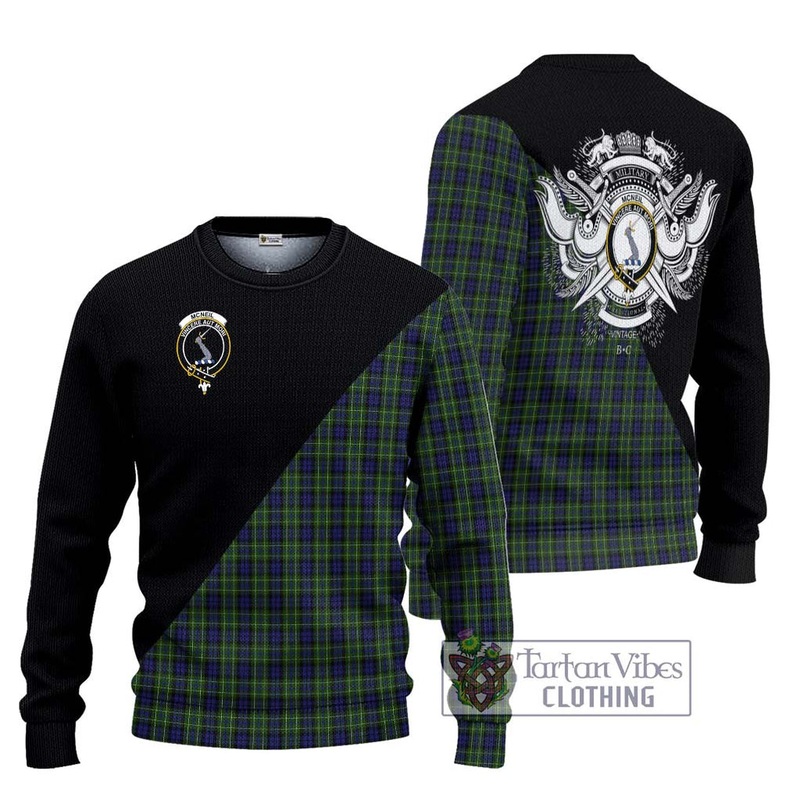 McNeil of Colonsay Tartan Ugly Sweater with Family Crest and Military Logo Style