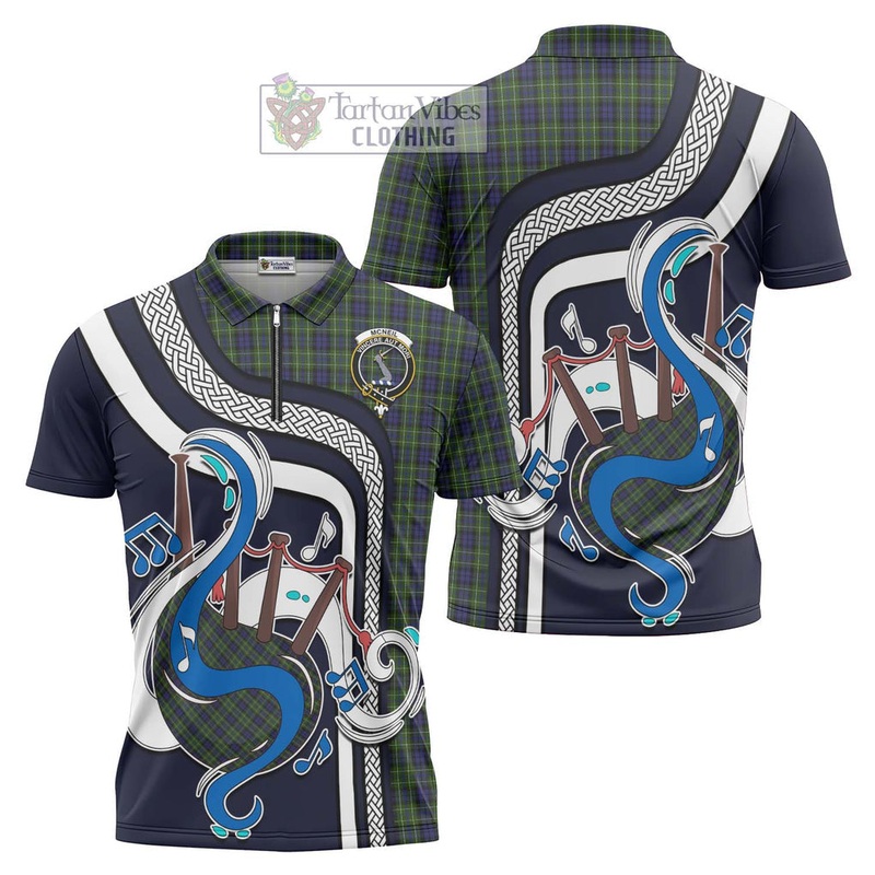 McNeil of Colonsay Tartan Zipper Polo Shirt with Epic Bagpipe Style