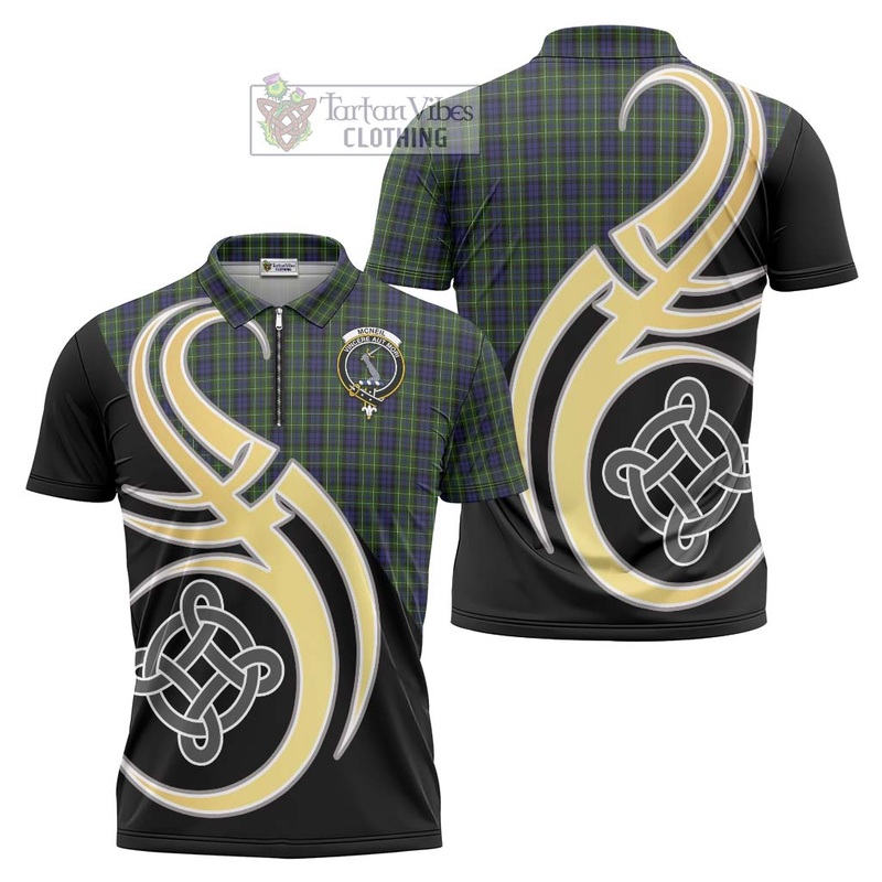 McNeil of Colonsay Tartan Zipper Polo Shirt with Family Crest and Celtic Symbol Style