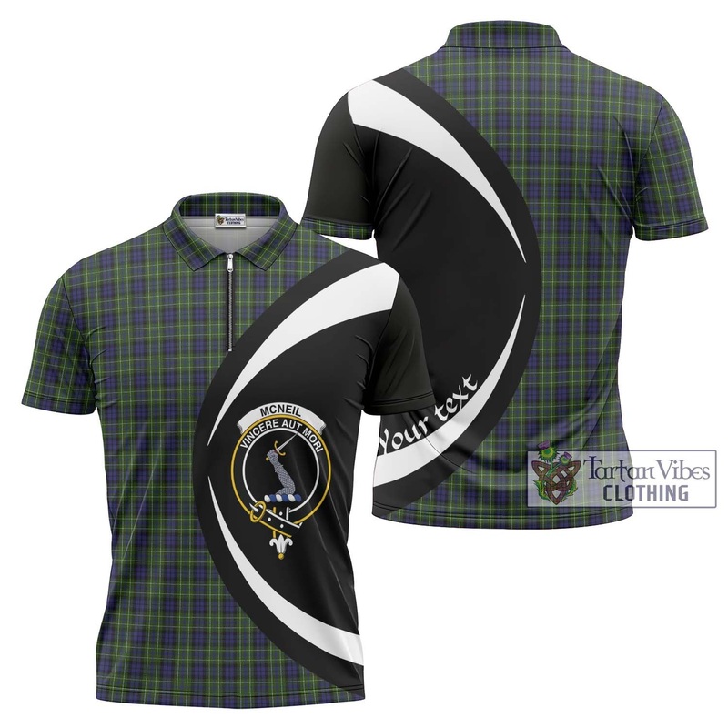 McNeil of Colonsay Tartan Zipper Polo Shirt with Family Crest Circle Style