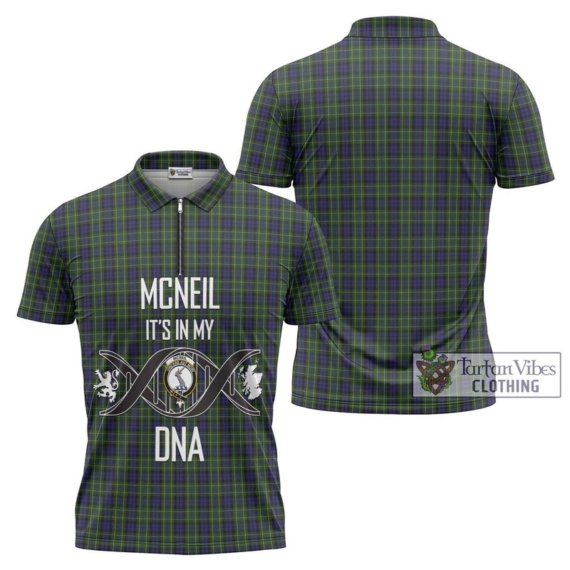 McNeil of Colonsay Tartan Zipper Polo Shirt with Family Crest DNA In Me Style